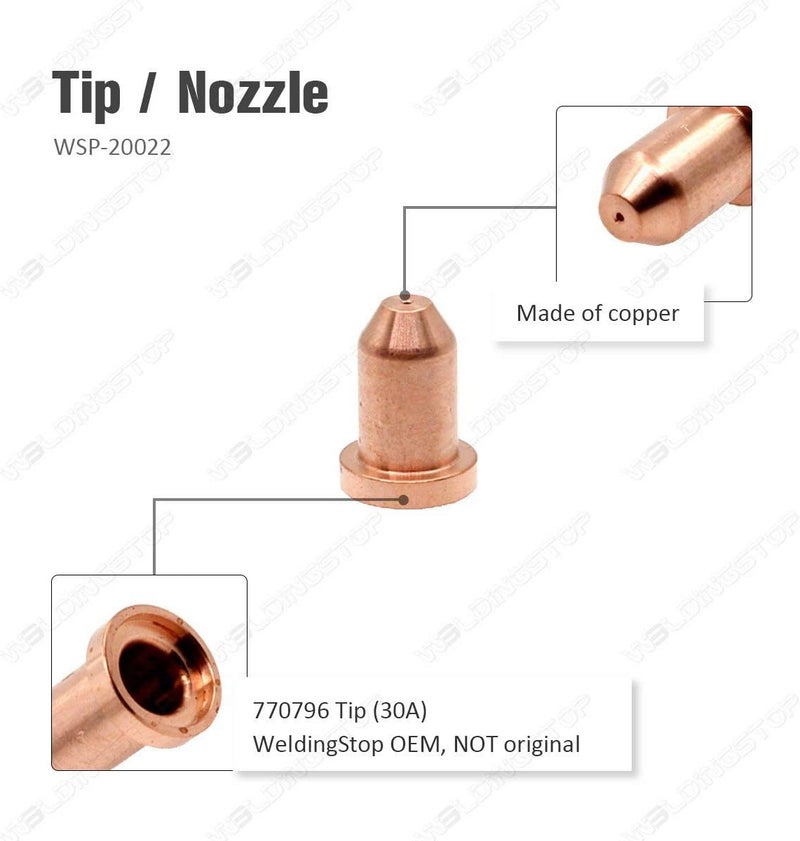 WeldingStop 770791 Electrode & 770796 Tip/Nozzle for Hobart Airforce 27i 40i Plasma Cutter XT30R XT40R Torch Plasma Consumables(PKG-12) - Image 4
